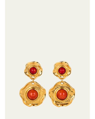 Ben-Amun Single Drop Post Earrings With Coral Stones - Orange