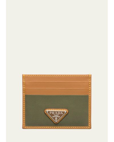Prada Re-nylon And Leather Card Holder - Natural