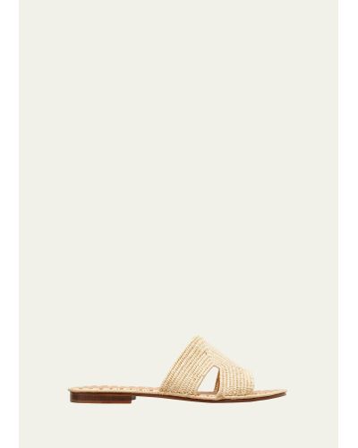Carrie Forbes Cuadro Raffia Flat Slide Sandals - Natural