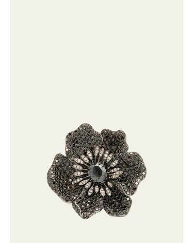 Stefere White Gold Black Diamond And Hematite Ring From The Flower Collection