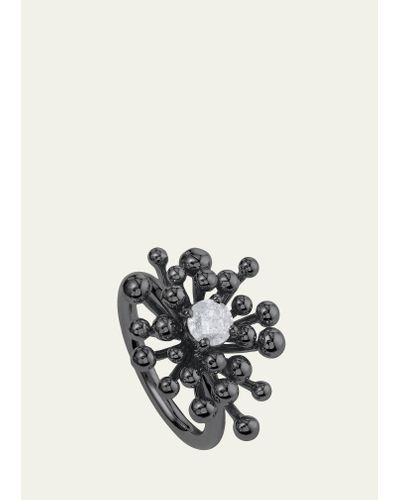 VRAM 18k White Gold And Black Rhodium Nocturne Mini Ring With Gray Diamond