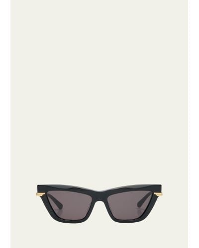 Bottega Veneta Logo Mixed-media Cat-eye Sunglasses - Gray