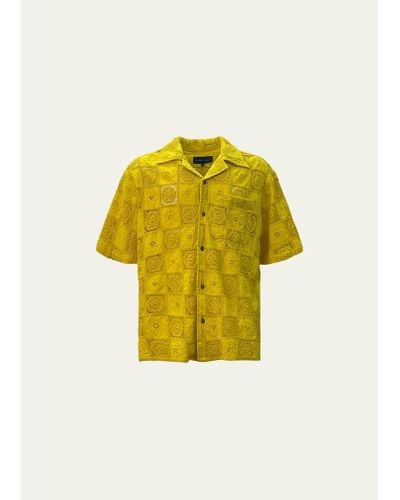 Cout de la Liberte Robbie Embroidered Laser-cut Camp Shirt - Yellow