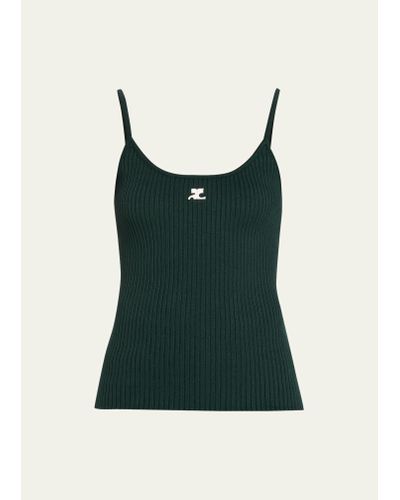 Courreges Logo Ribbed Knit Tank Top - Green