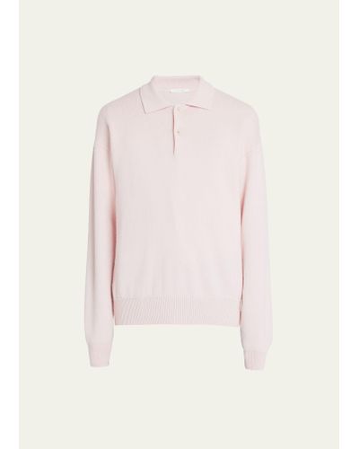The Row Joyce Cotton Cashmere Polo Sweater - Pink