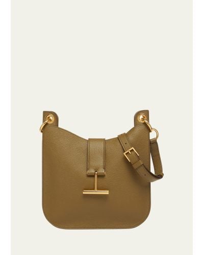 Tom Ford Tara Small Hobo Crossbody In Grained Leather - Natural