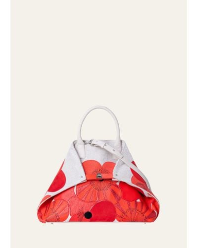 Akris Ai Medium Poppies Patchwork Printed Top-handle Bag - Red