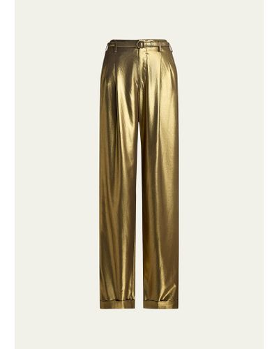 Ralph Lauren Collection Stamford Liquid Foil Belted Pants - Metallic