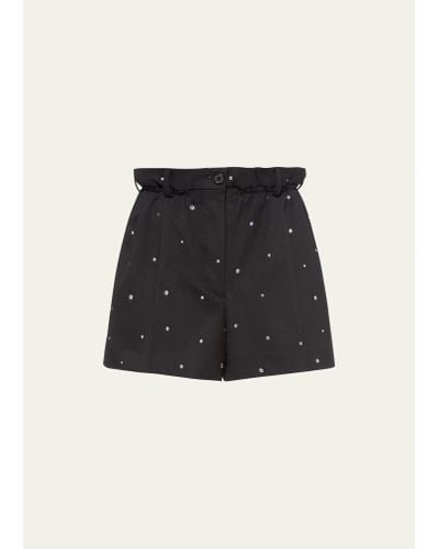 Miu Miu Crystal Paperbag Wool Shorts - Black