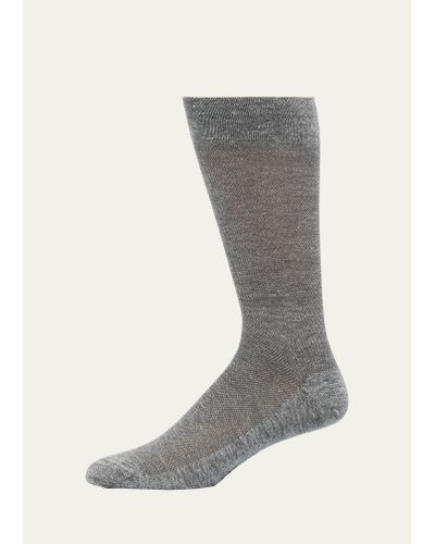 Marcoliani Linen-cotton Pique Mid-calf Socks - Gray