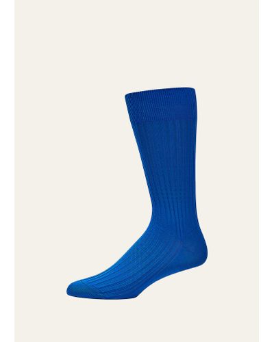 Pantherella Mid-calf Stretch-lisle Dress Socks - Blue