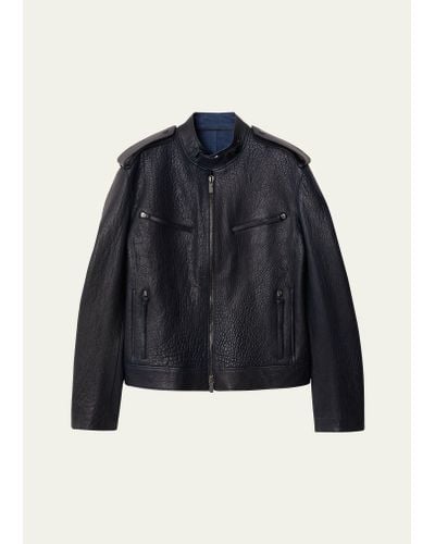 Burberry Leather Moto Jacket - Blue