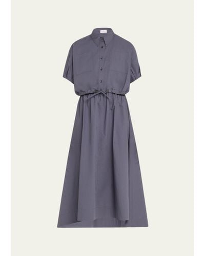 Brunello Cucinelli Light-weight Shirtdress With Fitted Waist And Monili Loop Detail - Purple