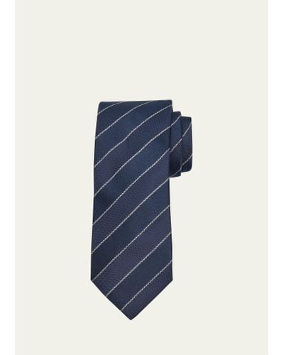 Brunello Cucinelli Double Stripe Silk-cotton Tie - Blue