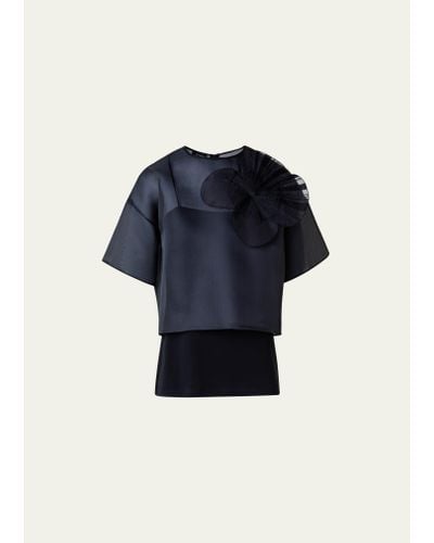 Akris Organza Cropped Blouse With Poppy Patch - Blue
