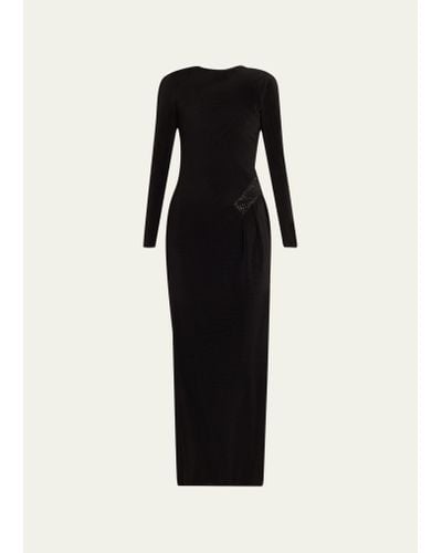Giorgio Armani Plisse Jersey Gown With Beaded Hip Detail - Black