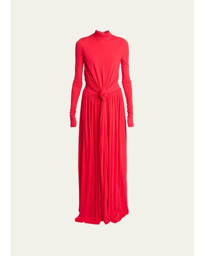 Proenza Schouler Meret Turtleneck Wrap-waist Long-sleeve Maxi Dress - Red
