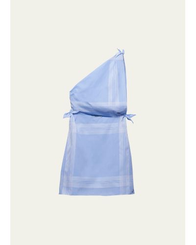 Prada Check One-shoulder Cutout Mini Dress - Blue