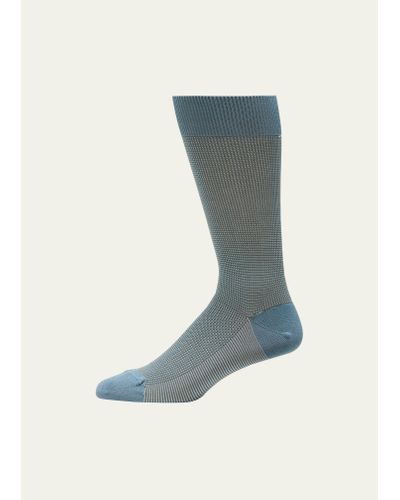 Pantherella Mid-calf Birdseye Ankle Socks - Blue