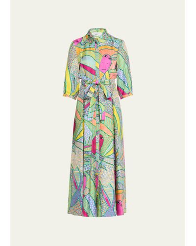 Gabriela Hearst Andy Abstract-print 3/4-sleeve Belted Silk Maxi Shirtdress - White