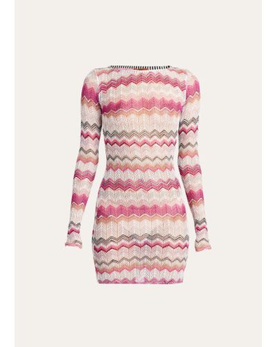 Missoni Zig-zag Knit Long-sleeve Mini Dress - Pink