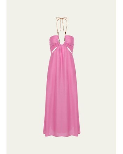 ViX Solid Melina Detail Maxi Dress - Pink