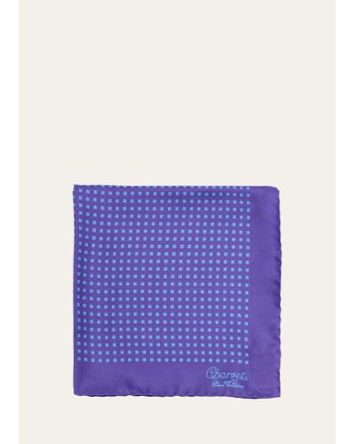 Charvet Printed Silk Pocket Square - Purple