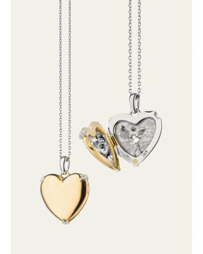 Monica Rich Kosann Two Tone Heart Of Gold Locket Necklace In 18k Yellow Gold And Sterling Silver - White