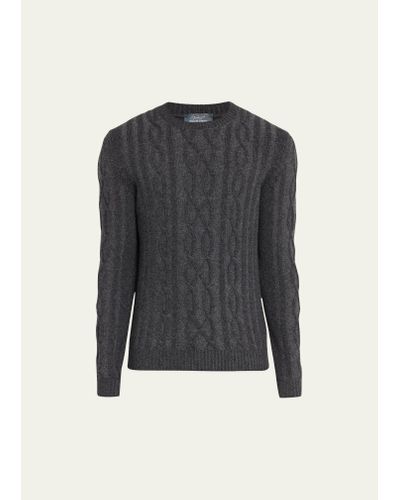 Bergdorf Goodman Aran Vanise Cable Knit Crewneck Sweater - Black
