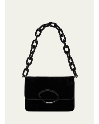 Oscar de la Renta O Pochette Suede Chain Crossbody Bag - Black