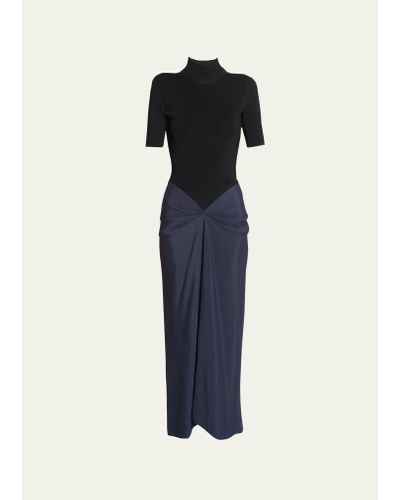Victoria Beckham Gathered Dress With Polo Neck - Blue