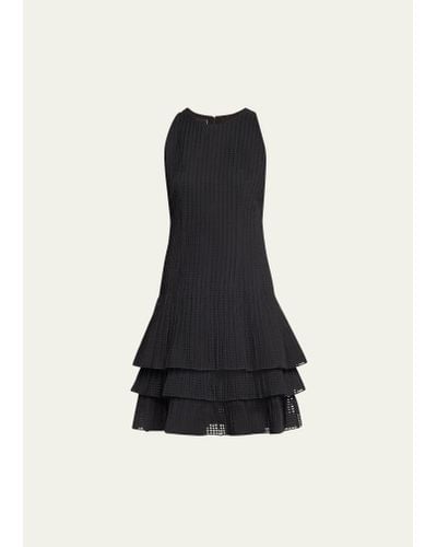 Akris Grid Organza Layered Short Dress - Black