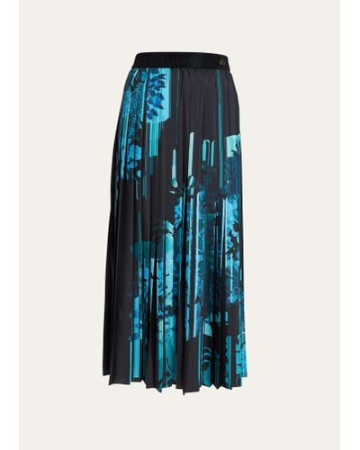 Agnona Floral-print Crepe Pleated Maxi Skirt - Blue