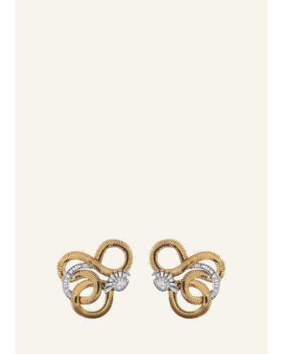 Nikos Koulis Feelings 18k Gold & White Gold Swirling Earrings 0.25 Ct. Round 1.68 Ct. Tapered 0.51 Ct. Pear White Diamonds - Natural
