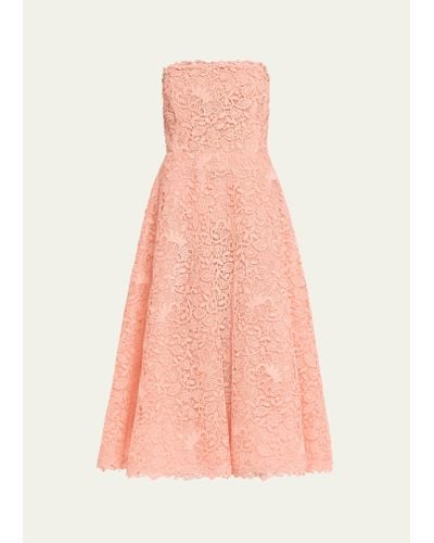 Carolina Herrera Strapless Lace Midi Dress - Pink