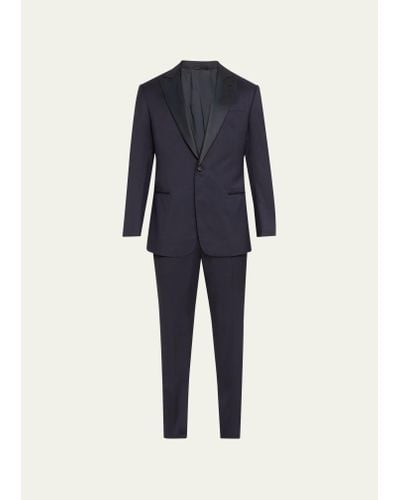 Giorgio Armani Silk-lapel Micro-pattern Suit - Blue