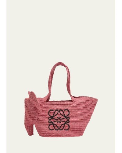 Loewe Small Elephant Basket Bag In Raffia - Pink