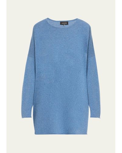 Eskandar A-line Bateau Neck Sweater (long Length) - Blue