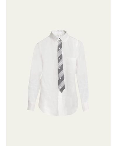 Thom Browne Sheer Organza Shirt With Tie Print - Natural