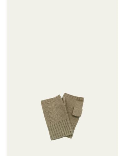 Bergdorf Goodman Cable-knit Fingerless Gloves - Natural
