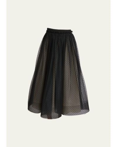 Erdem Swiss Dot Tulle Full Midi Skirt - Black