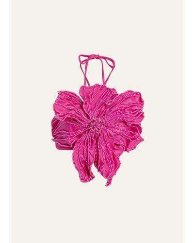 PATBO Hand-beaded Flower Bikini Top - Pink