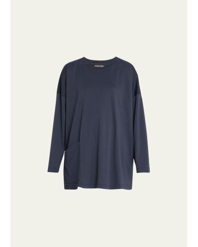 Eskandar One-pocket Round-neck Long T-shirt - Blue