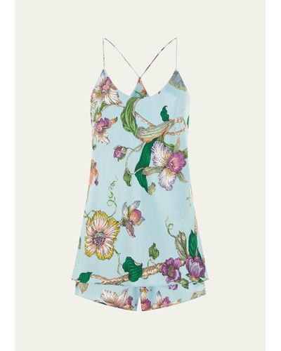 Olivia Von Halle Bella Floral-print Silk Camisole Pajama Set - White