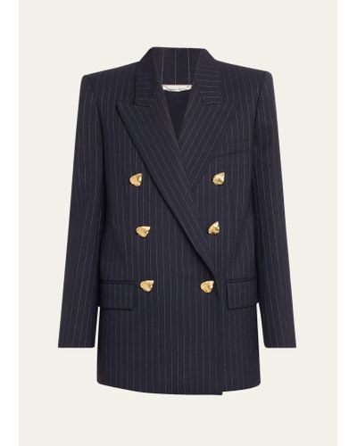 Oscar de la Renta Pinstripe Tailoring Jacket With Gold-tone Buttons - Blue