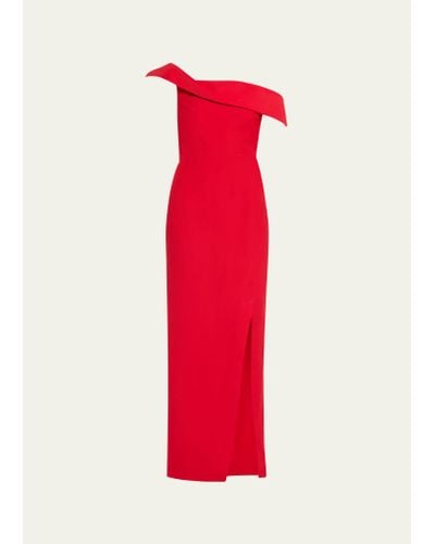 Roland Mouret Asymmetric Off-shoulder Wool-silk Maxi Dress - Red