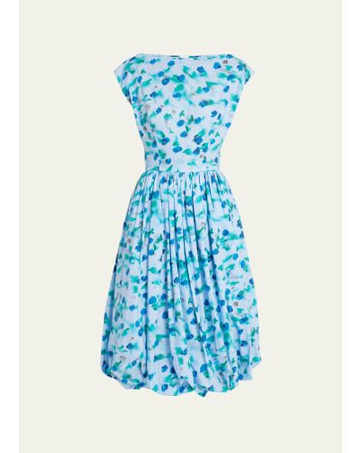 Marni Floral Print Midi Dress With Balloon Skirt - Blue