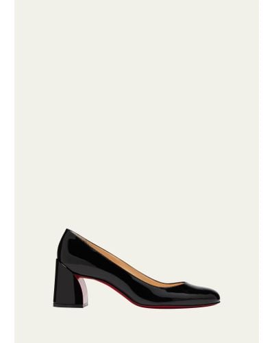 Christian Louboutin Miss Sab Patent Red Sole Pumps - Black