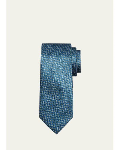 Brioni Silk Geometric-print Tie - Blue