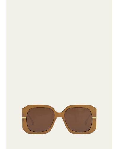 Fendi Oversized Logo Square Acetate & Metal Sunglasses - Natural